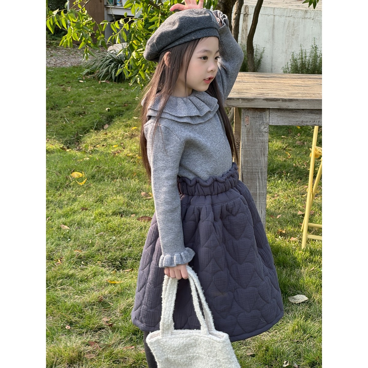 瑜瑜公主 女童冬季新款韩版绗棉爱心半身裙 儿童加厚柔软棉裙