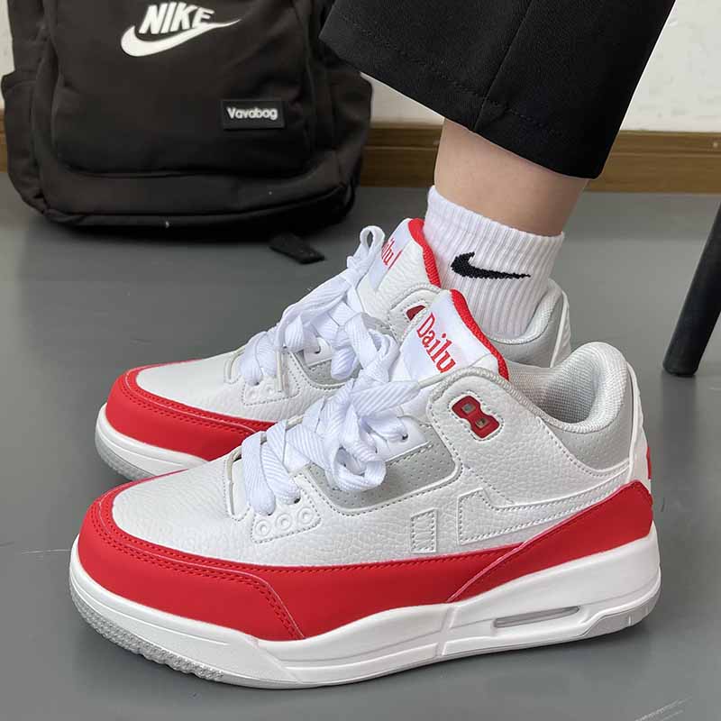 鞋子男ins潮流气垫减震男式耐磨篮球跑步鞋白红解勾运动休闲鞋女