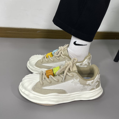 男鞋ins潮鞋贝壳头星星板鞋厚底