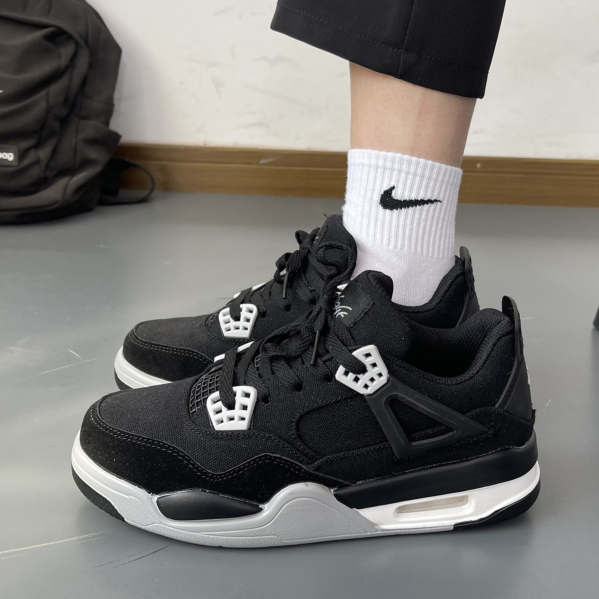 男鞋ins潮牌鞋子黑色帆布拼接气垫跑步鞋ulzzang潮流休闲老爹鞋女