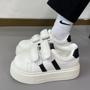 女鞋ins潮流新款魔术贴厚底增高小白鞋女学生百搭拼色休闲板鞋子