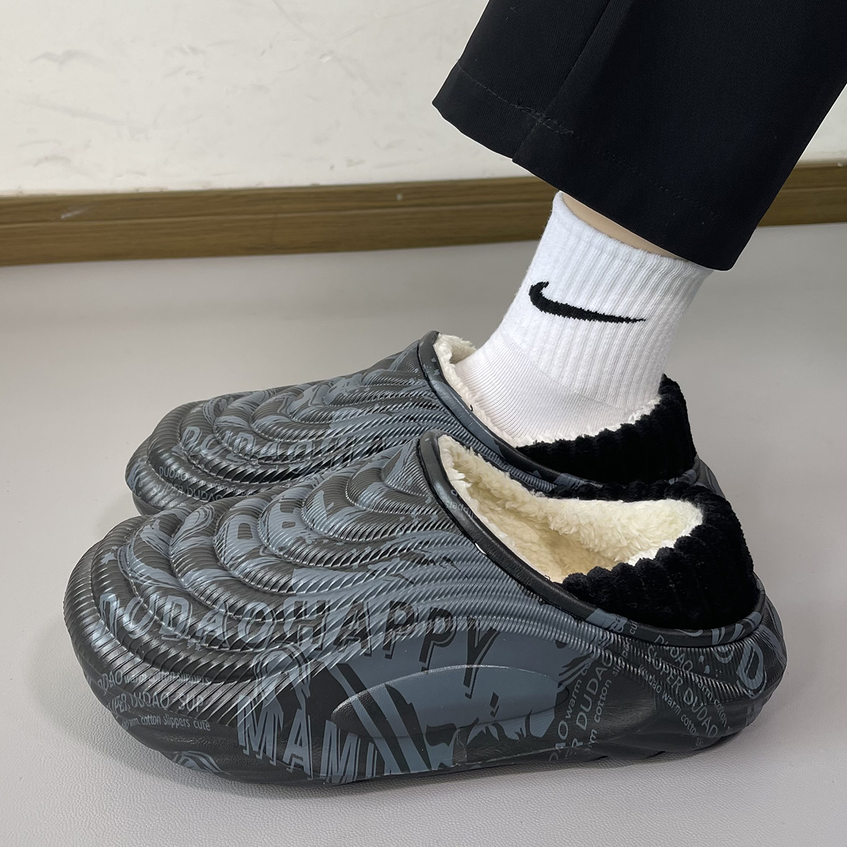 冬季棉鞋男士加绒保暖防水棉拖鞋