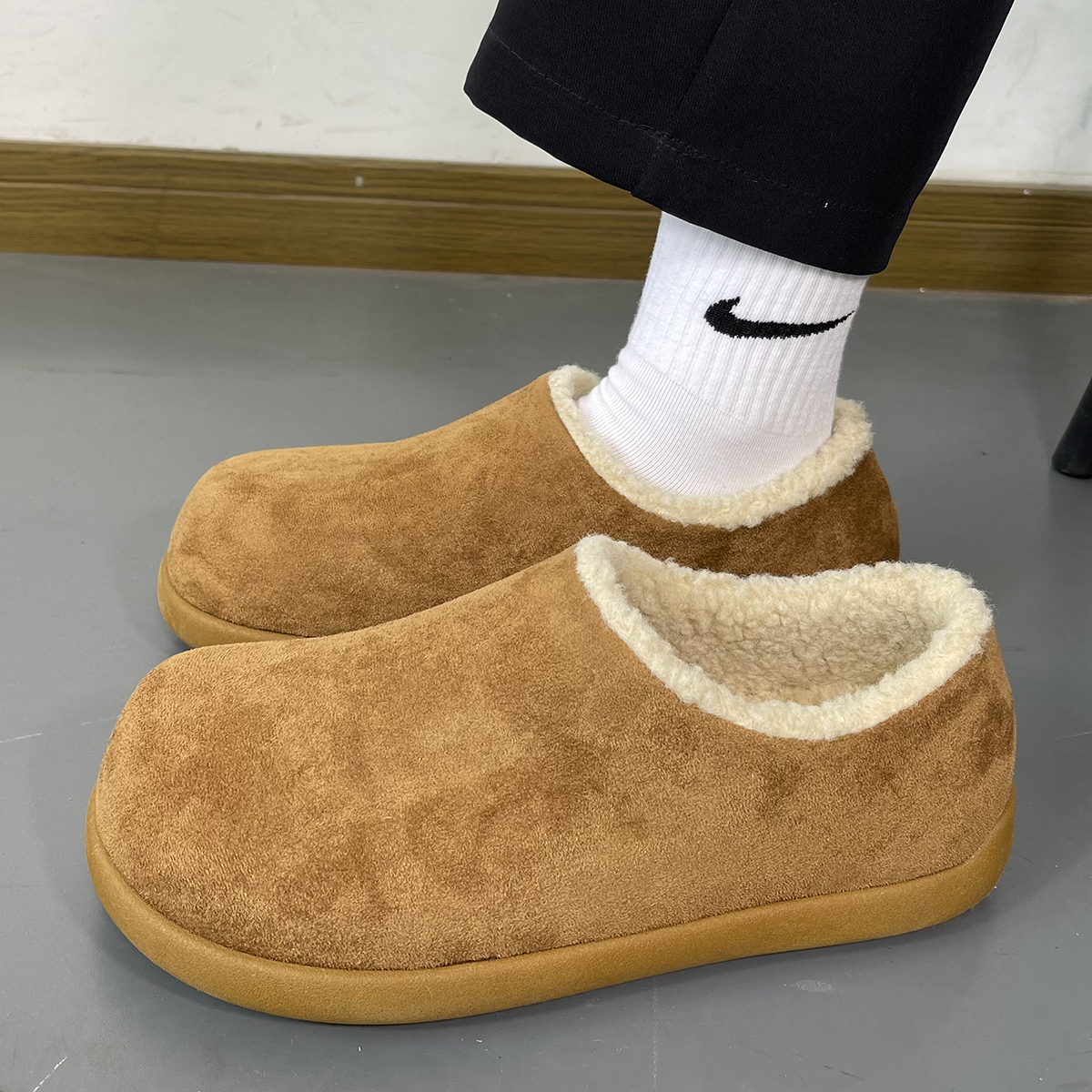 男鞋ins超火新款反绒皮加绒棉鞋