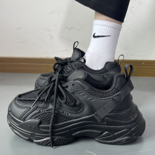 潮流学生运动鞋 男鞋 韩版 厚底情侣休闲黑武士加绒老爹鞋 子 2023新款