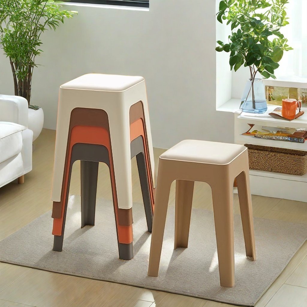塑料凳子家用加厚结实耐用可叠放软包方凳高椅子客厅备用餐桌板凳