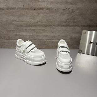 欧货2026春夏新款真皮女鞋显脚瘦网面增高魔术贴透气时尚松糕鞋女