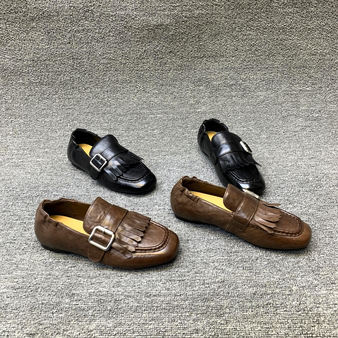 欧洲站女鞋2026春季新款欧货真皮流苏皮带扣低跟英伦风时尚乐福鞋,女鞋,乐福鞋（豆豆鞋）,淘宝优惠券,粉丝福利购,淘宝优惠卷