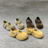 勃肯鞋 欧洲站女鞋 欧货磨砂皮松糕底魔术贴浅口单鞋 新款 女 2026春季