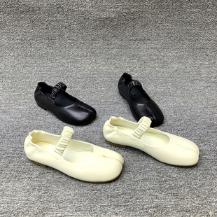 欧洲站女鞋2026春季新款欧货真皮松紧带低跟分趾英伦单鞋玛丽珍鞋