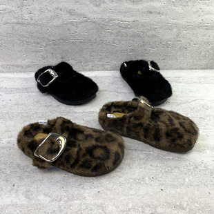 包头拖鞋 欧洲站女鞋 欧货厚底绒里皮带扣时尚 新款 外穿半拖 2025秋季