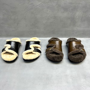 秋新羊毛加绒厚底女外穿一字拖潮