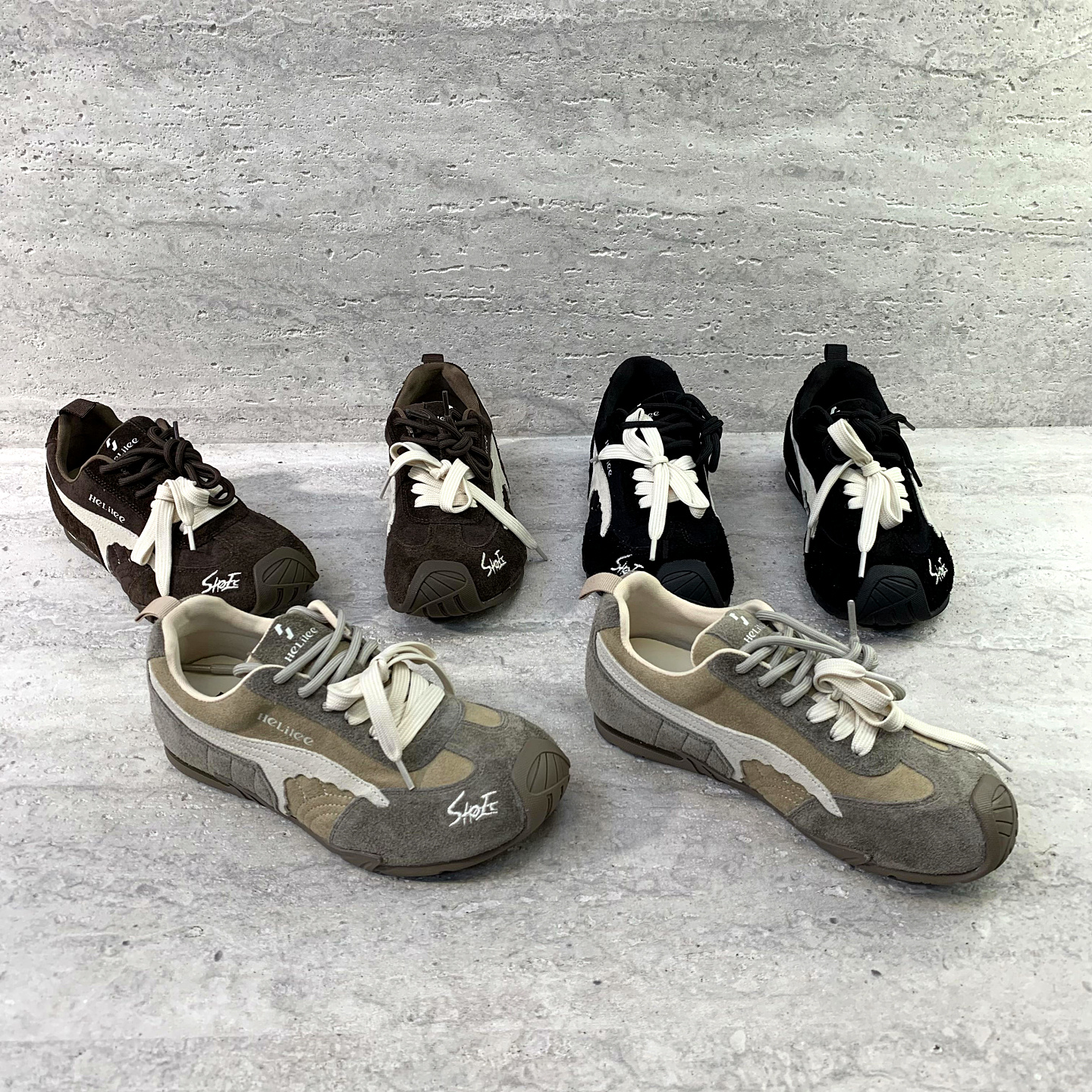 系带平底时尚圆头德训运动休闲鞋