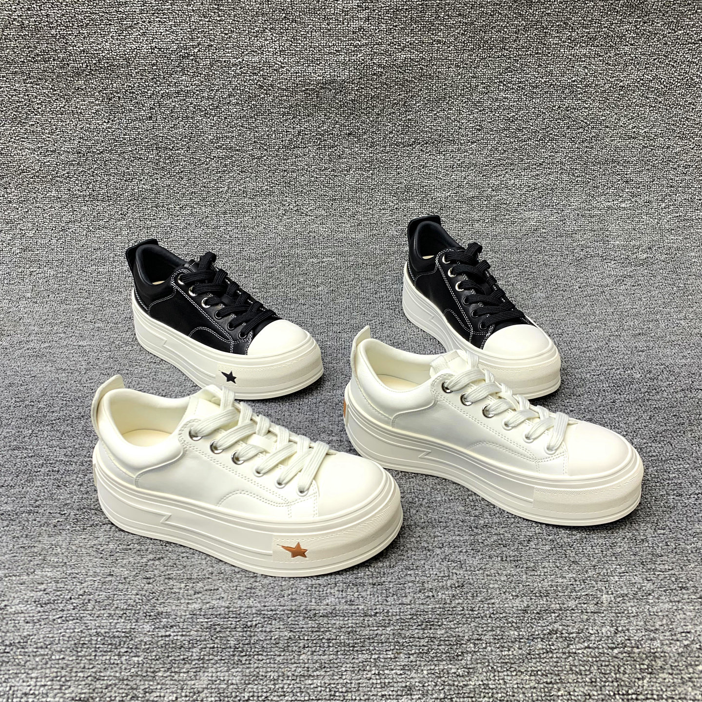 欧洲站女鞋2026春季新款欧货真皮系带厚底白色圆头时尚松糕鞋单鞋,女鞋,松糕（摇摇）鞋,淘宝优惠券,粉丝福利购,淘宝优惠卷