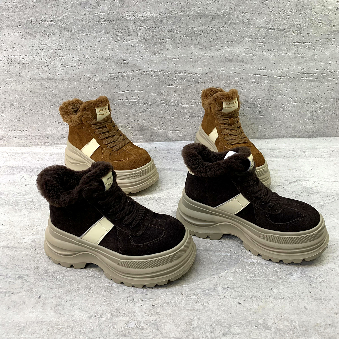 松糕底增高绒里保暖短靴马丁靴