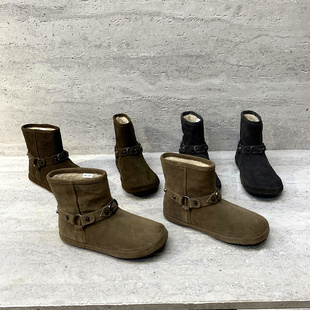 欧洲站女鞋2025冬季新款欧货反绒皮套筒平底绒里保暖短靴雪地靴女