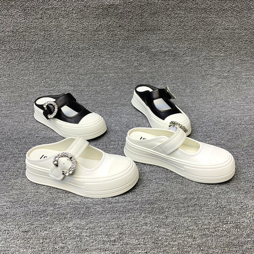 皮带扣厚底包头拖鞋女外穿半拖