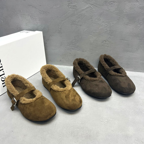 冬季真皮加绒保暖玛丽珍平底女鞋