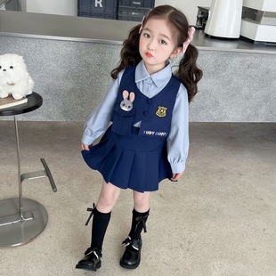 宝宝新款 2025儿童装 兔子警官衬衣百褶裙jk三件套 学院套装 女童秋款