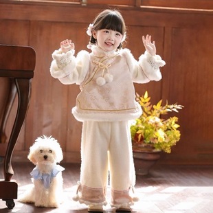 汉服女童冬季2025新款儿童新中式国风加绒裤子套装女孩过年新年装