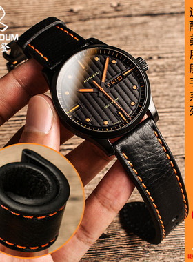 柔软意大利真皮表带代用美度M005舵手橙舵男 西铁城骚橙系列22mm