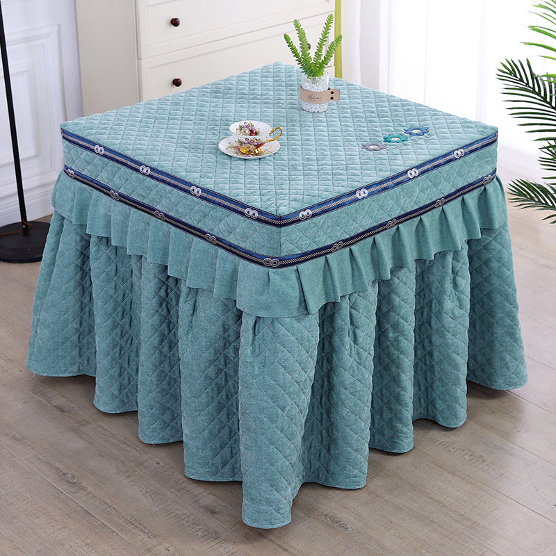 简约现代烤火桌罩纯色绣花烤火炉罩夹棉加厚冬季保暖防护套2023年