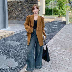美拉德复古深棕色西装外套女2025年春秋季新款高级感流行西服上衣图片