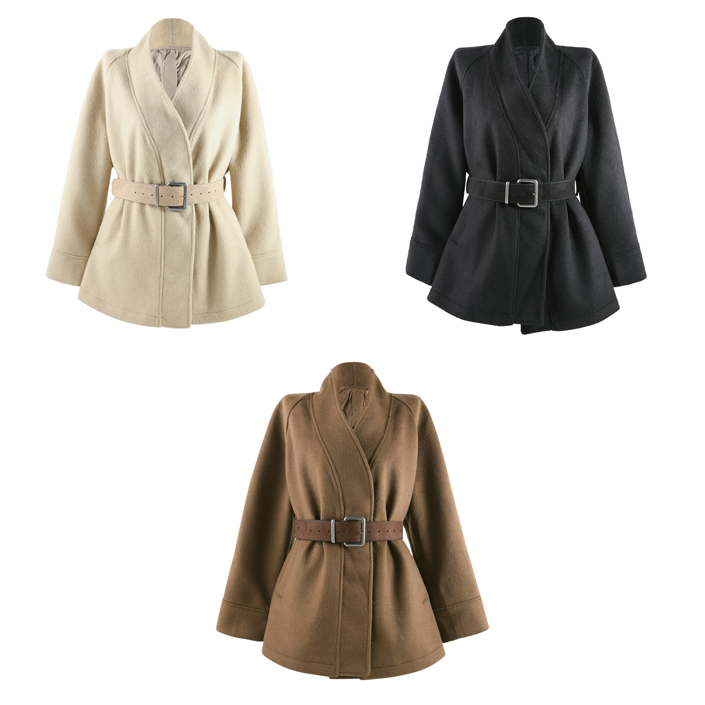 法式风腰带收腰毛呢外套女修身优雅秋冬百搭大衣HBZWW918323