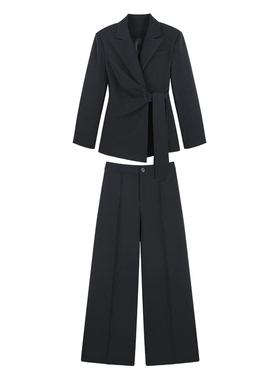 【金金宠粉】2026春季休闲风侧绑带收腰外套阔腿裤套装HBZW800260