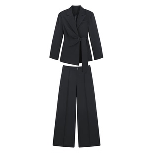 【金金宠粉】2026春季休闲风侧绑带收腰外套阔腿裤套装HBZW800260