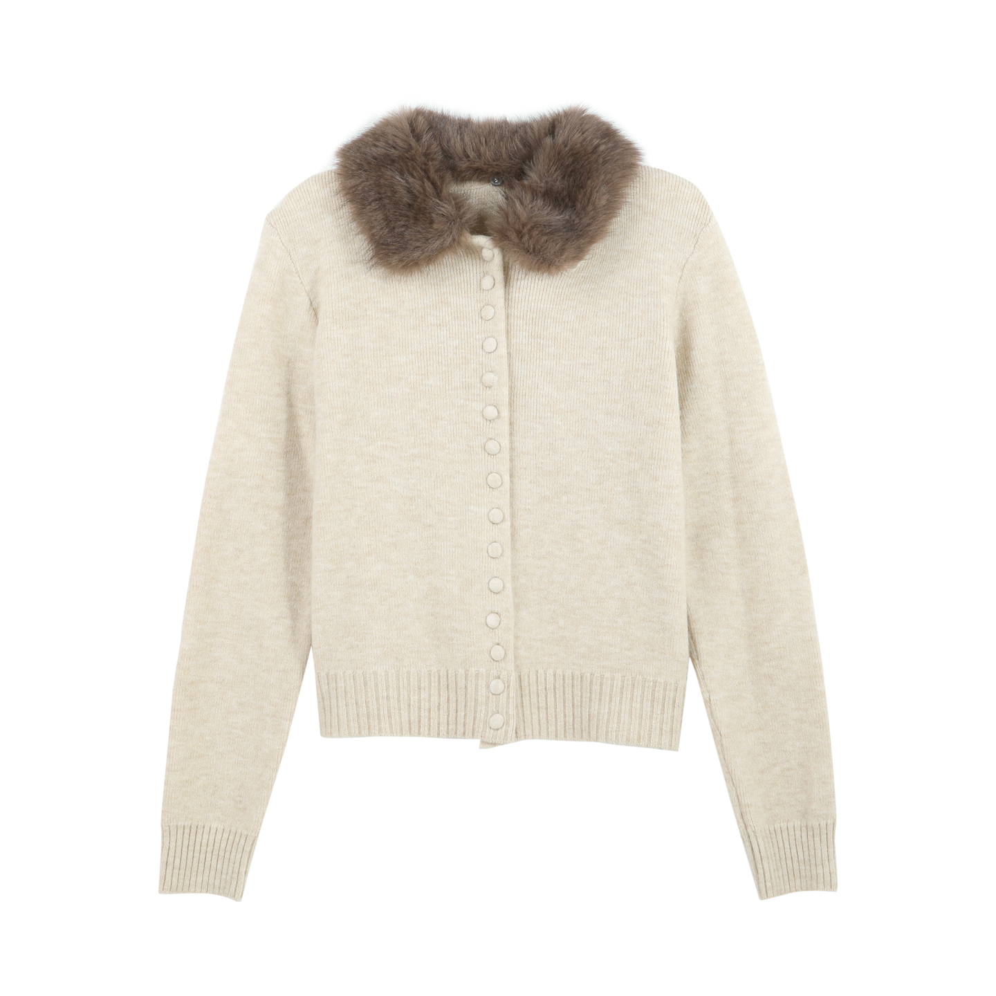 2025冬季新款小众皮草领拼接显白绿色针织开衫上衣HBZXW918345