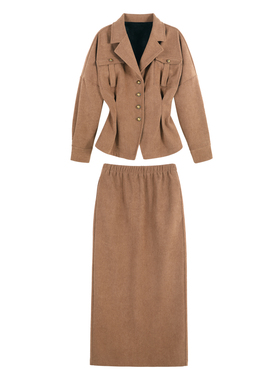 【露露酱NN~】新款灯芯绒金属扣西装外套半裙套装HBZW800203