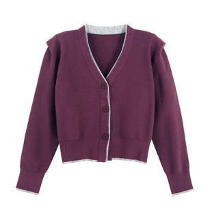 【露露酱NN~】2025春新款泡泡袖短款V领针织开衫上衣HBZX710108