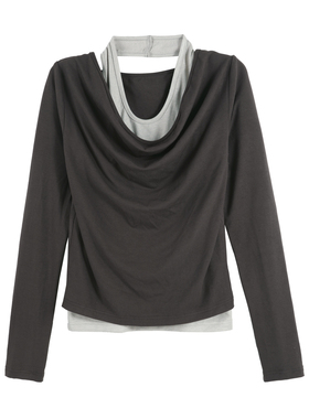 2026春新挂脖假两件荡领上衣轻熟风垂坠显瘦长袖HBZXP710253