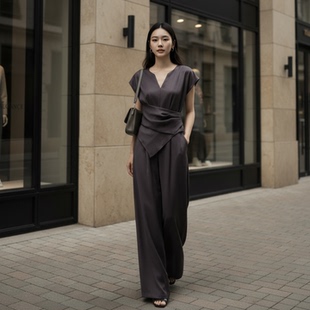 女休闲上衣阔腿裤 套装 收腰时尚 两件套SHBZXP622291 金金宠粉