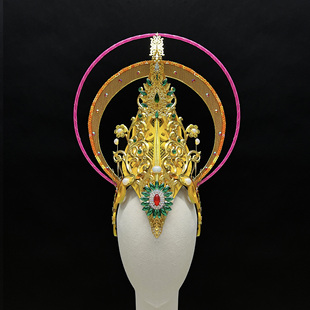 定制舞敦煌飞天光圈款圣母光环舞蹈头饰假发订做唐风表演演出头饰