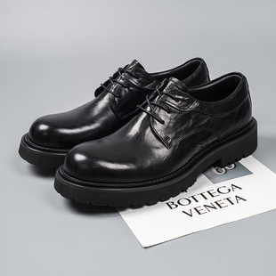 高端黄牛皮手抓纹圆头皮鞋男款羊皮里牛皮垫脚商务正装通勤工装鞋