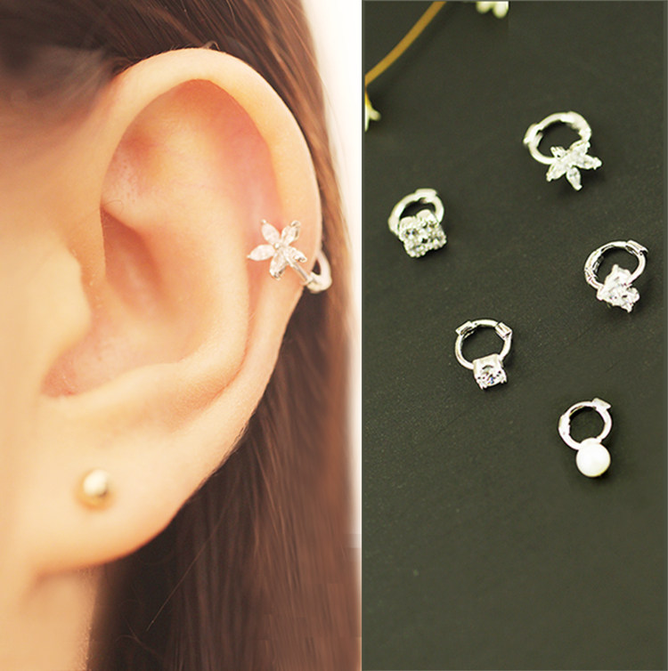 韩式时尚925纯银爱心钻石花瓣气质耳骨扣耳扣迷你多耳洞耳钉