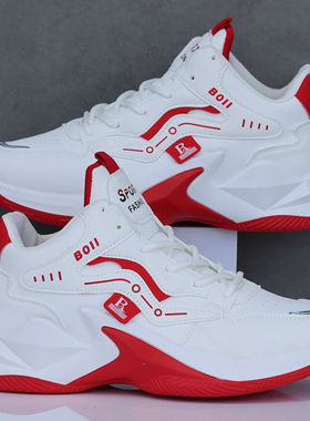 男鞋子秋季新款防水皮面高帮运动鞋学生防臭防滑篮球鞋软底休闲鞋