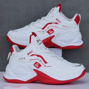 男鞋子秋季新款防水皮面高帮运动鞋学生防臭防滑篮球鞋软底休闲鞋