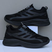 2025秋冬季 厚底防滑厨房工作鞋 全黑色男鞋 子防水皮面运动休闲跑鞋