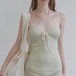 子小清新裙式 ins风格 网纱遮肚显瘦性感小胸连体女士泳衣 韩版 新款