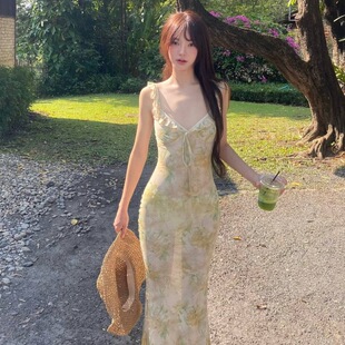 泳衣女 遮肚露背小胸聚拢连体印花长裙式 新款 纯色少女度假性感修身