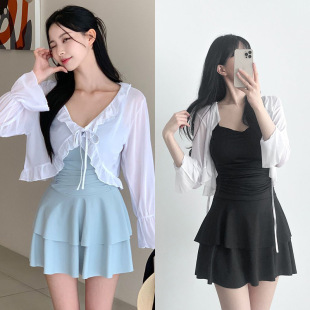 保守美背泡温泉度假泳装 两件套裙式 连体泳衣纯欲显瘦开衫 2026新款