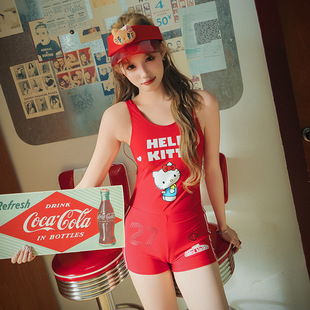 短裤 性感露背遮肚显瘦卡通印花时尚 连体泳衣女两件套 运动泳装 新款