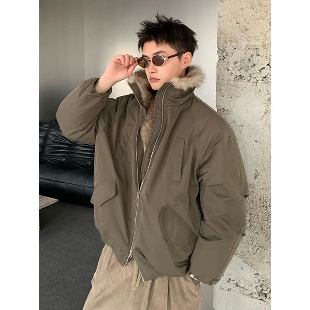 毛领座山雕棉服男女同款工装外套