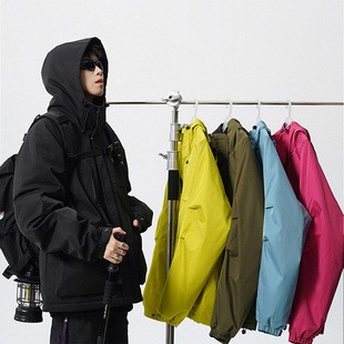 多巴胺户外防泼水羽绒棉服男女款大口袋工装棉衣冬季保暖连帽外套