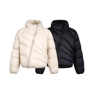 斜拉链解构设计排骨羽绒服男女同款冬季加厚保暖白鸭绒连帽外套潮