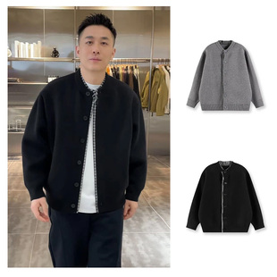 黑白格子拼接假两件毛衣开衫外套男女同款痞帅针织衫秋季休闲线衣