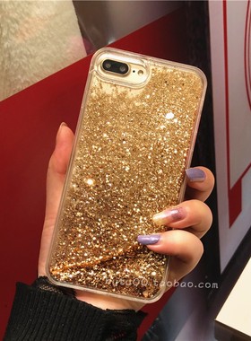 网红同款适用苹果7手机壳iphone8plus金色流沙XS/14大红12pro软13防摔15promax套