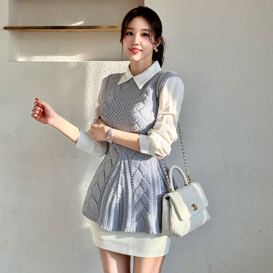 韩国东大门时尚软糯针织无袖背心上衣女修身显瘦收腰外穿马甲毛衣